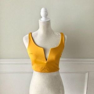 Ceylon Mustard Cotton Blend Yellow Split Deep V Crop Tank Top Small Side Zipper